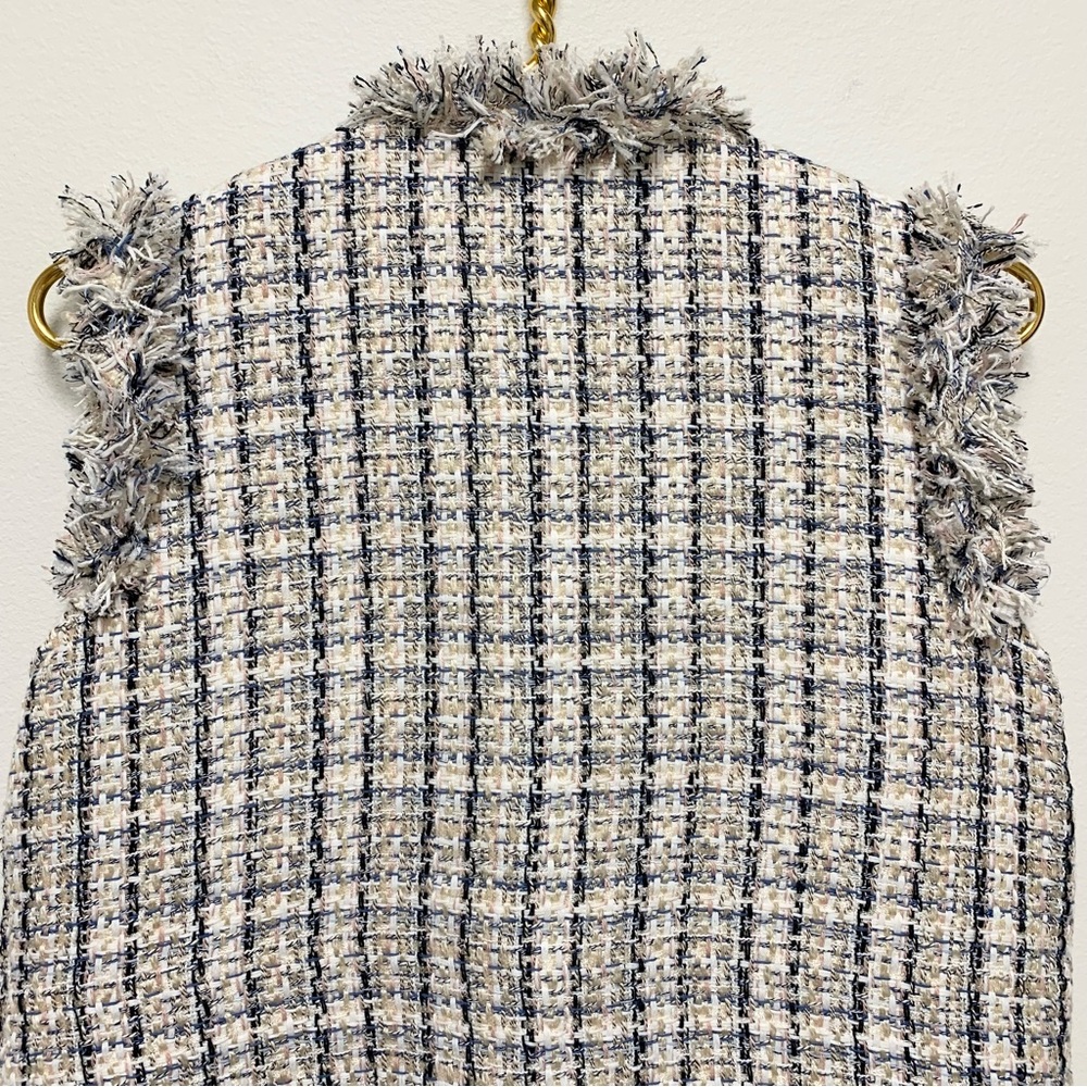 Molci Frayed Tweed Longline Blazer Vest‎ Size 36 / US S Open Front White Multi - Picture 12 of 16